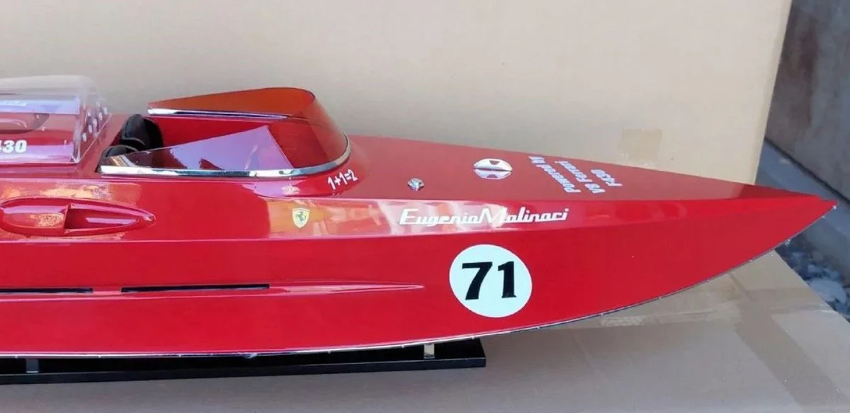 Casa Padrino lancha rápida de lujo con soporte de madera maciza rojo 97 x 35 x A. 22 cm - Barco decorativo hecho a mano - Modelo de barco - Barco de carreras - Decoración de escritorio