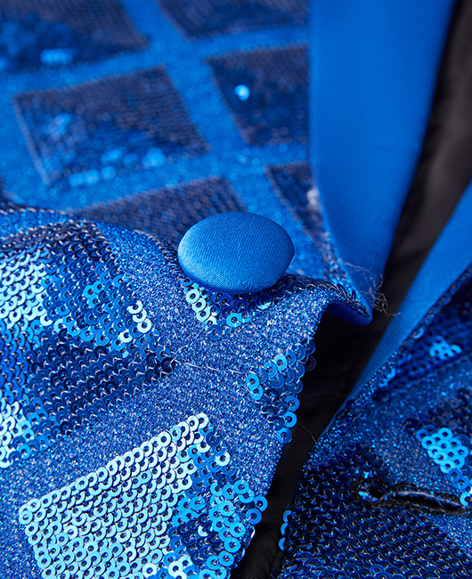 Elegant Plaid Sequin Shawl Lapel One Button Slim Fit Blazer