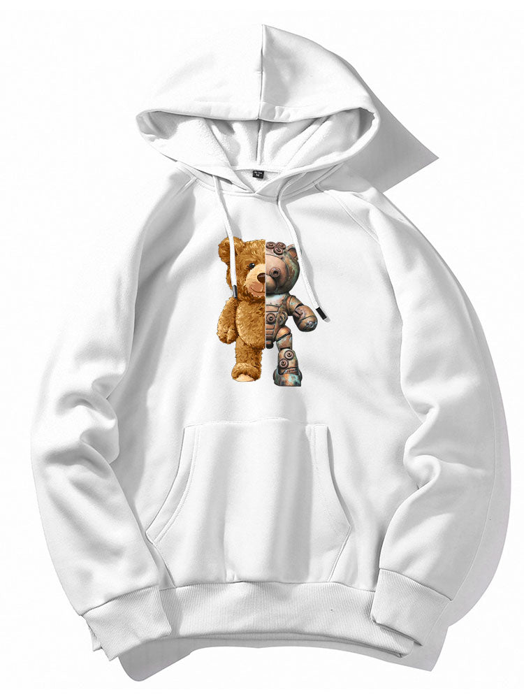Robot Bear Graphic Print Hoodies