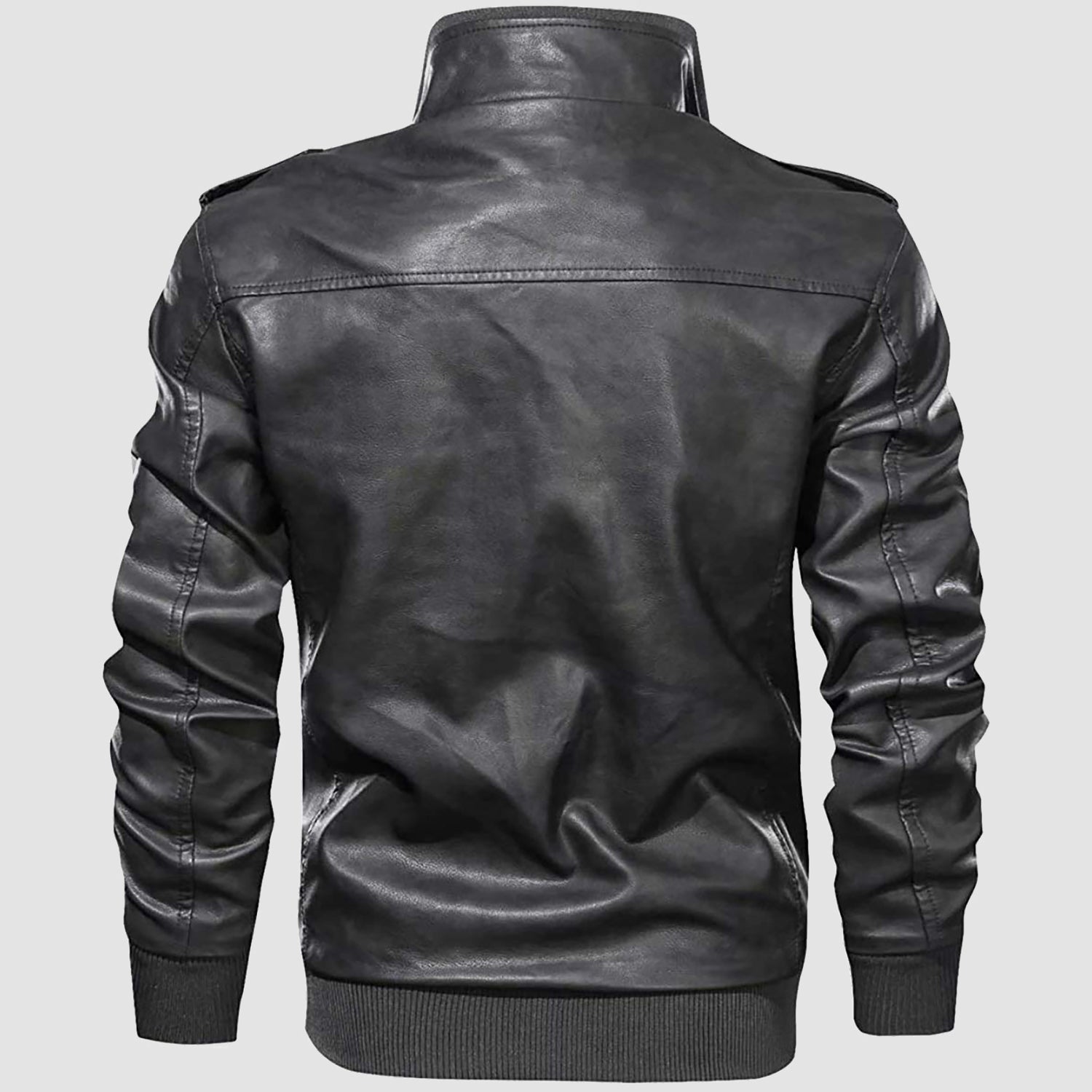 Men's Vintage Pu Faux Leather Jacket with 6 Pockets Stand Collar Motorcycle PU Leather Outwear Coat