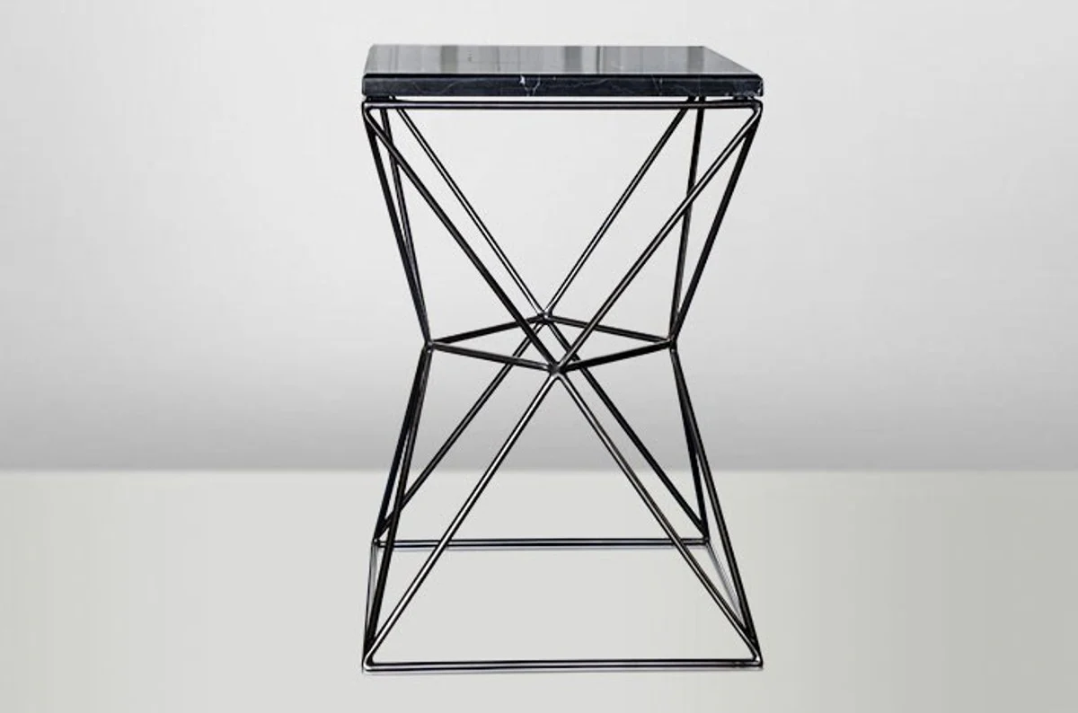 Casa Padrino Art Deco Side Table Black metal / marble 35 x 35 cm Art Nouveau table - Furniture flower stand