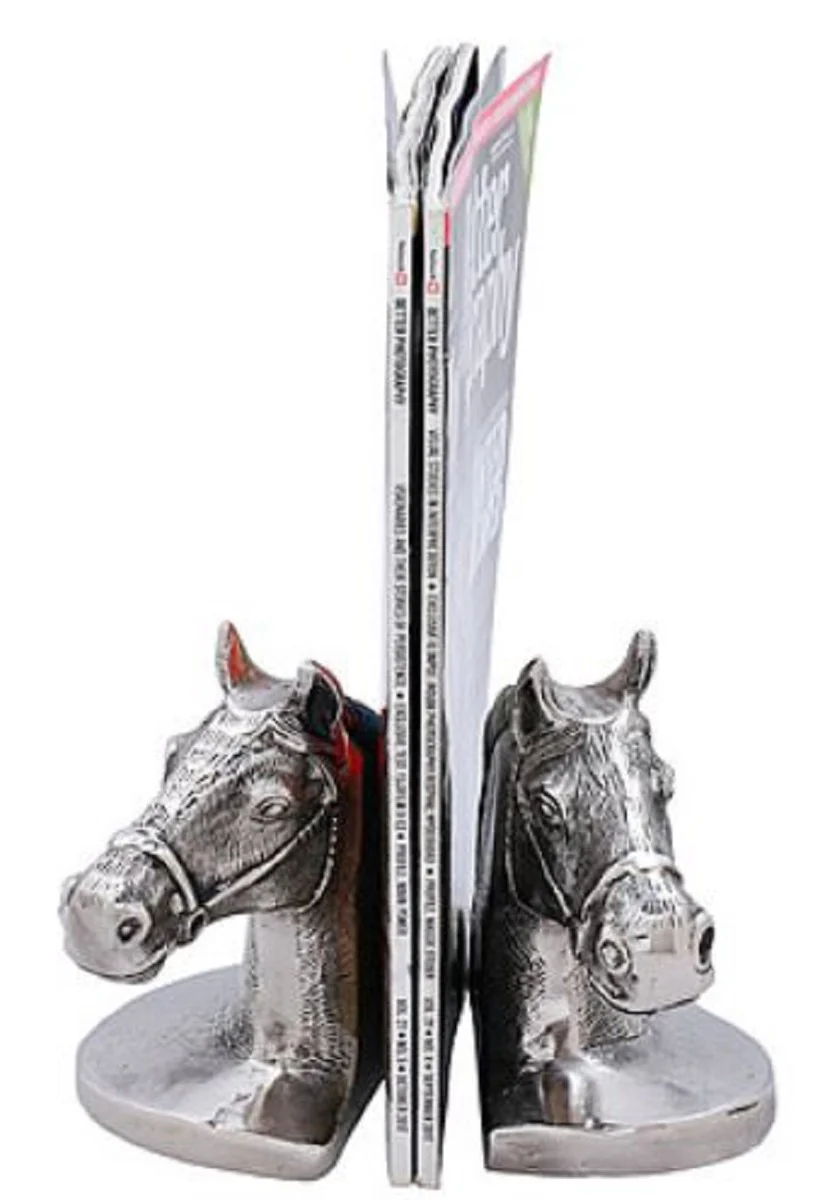 Casa Padrino conjunto de sujetalibro de lujo cabezas de caballo plata / negro 17 x 9 x H. 14 cm - Accesorios de Lujo