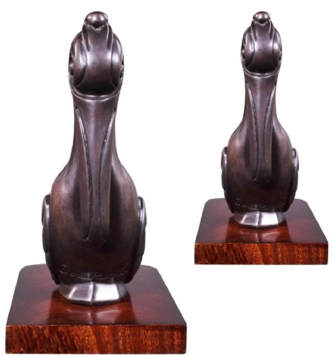 Casa Padrino conjunto de sujetalibros de lujo pelícanos bronce / marrón 18 x 12 x H. 22 cm - Figuras de Bronce Decorado con Base de Madera