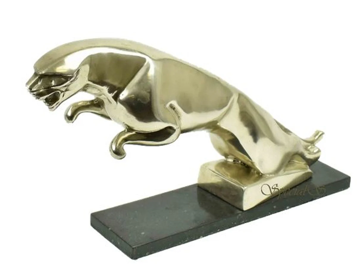 Casa Padrino figura de bronce de lujo jaguar sobre base de madera plata / negro 54 x 13 x A. 29 cm - Escultura de bronce plateado