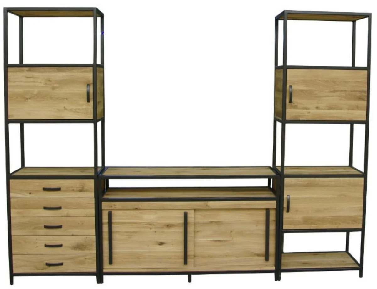 Casa Padrino gabinete de TV de lujo natural / negro 300 x 45 x A. 212,5 cm - Armario de sal¨®n de 3 piezas - Muebles de sal¨®n - Muebles de lujo