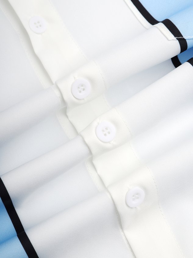 Mens Striped Front Buttons Soft Breathable Chest Pocket Casual Bowling Shirt