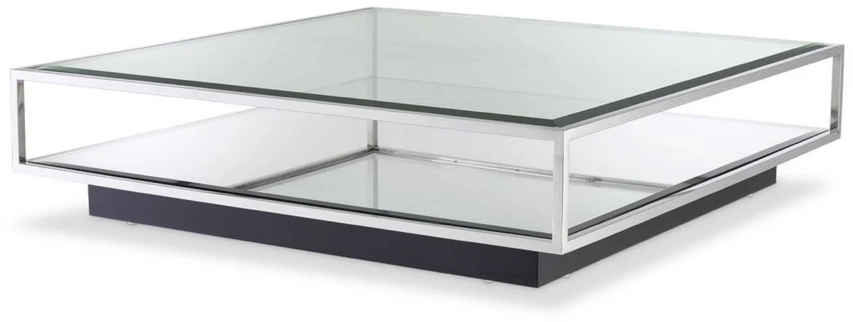 Casa Padrino mesa de centro de lujo plata / negro 120 x 120 x A. 30 cm - Mesa de sal¨®n cuadrada de acero inoxidable con espejo y tapa de vidrio - Muebles de sal¨®n - Calidad de Lujo