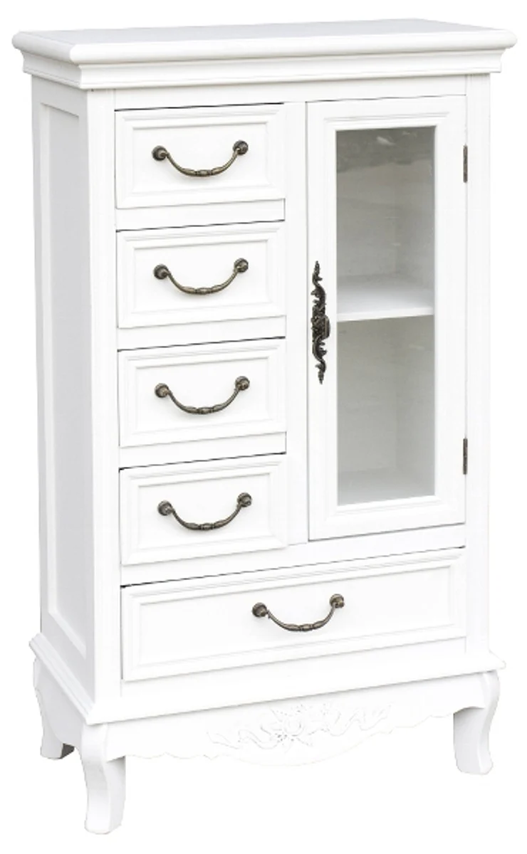 Casa Padrino country style cabinet with door and 5 drawers white 50 x 30 x H. 92 cm - Handcrafted Small Living Room Cabinet in Country Style