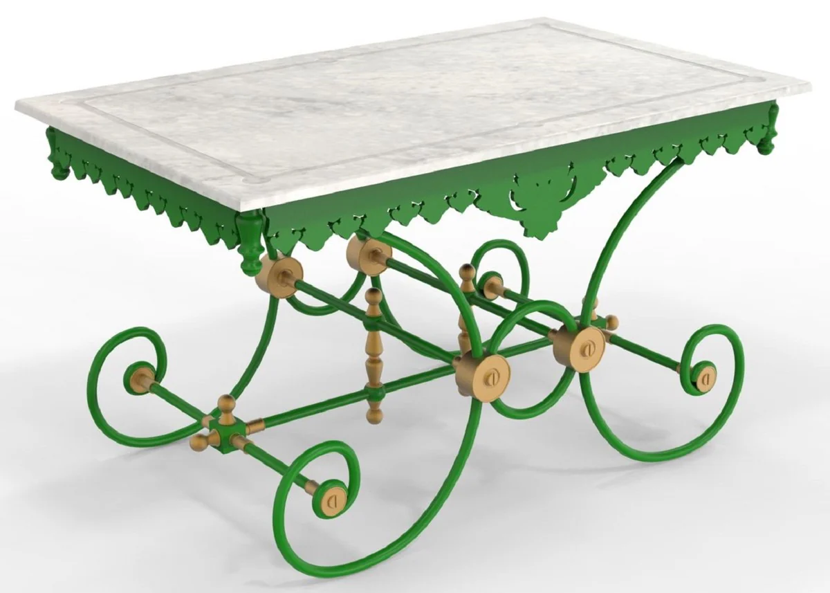 Casa Padrino mesa de jardín Art Nouveau 130 x 80 x A. 75 cm - Varios Colores - Mesa de jardín y terraza nostálgica de hierro forjado con tablero de mármol - Muebles de Jardín y Terraza Art Nouveau