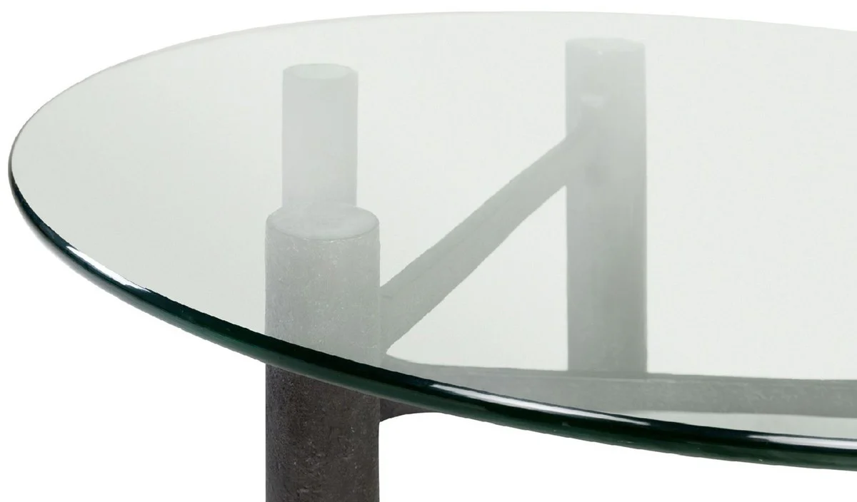 Casa Padrino mesa de centro de lujo negro antiguo ? 110 x A. 40,5 cm - Mesa de sal¨®n redonda de aluminio con tapa de vidrio - Muebles de sal¨®n - Muebles de lujo - Interiores de lujo