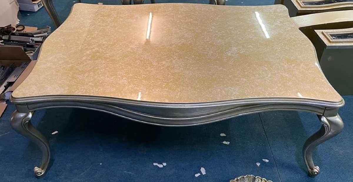 Casa Padrino mesa de centro barroco de lujo oro / plata - Mesa de sal¨®n cuadrada de madera maciza en estilo barroco - Muebles de sal¨®n de lujo en estilo barroco - Muebles barrocos