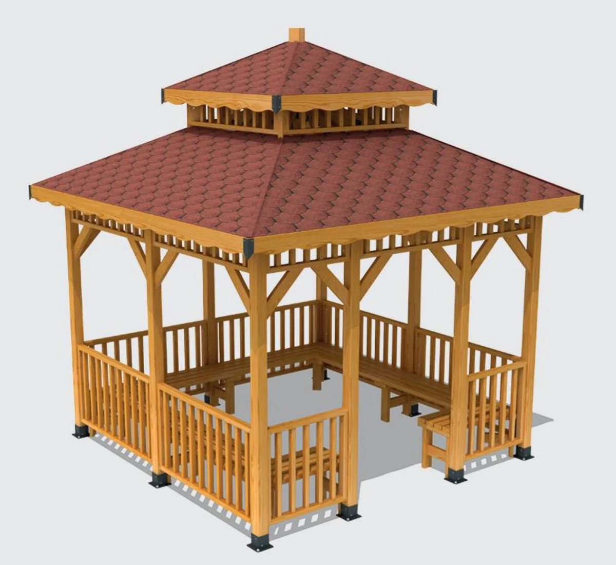 Casa Padrino pabell¨®n con bancos natural / marr¨®n 400 x 400 x A. 400 cm - Muebles de jard¨ªn y parque