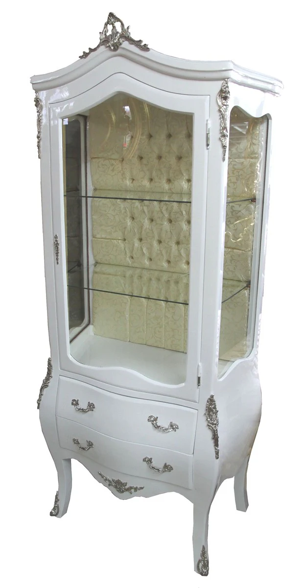 Casa Padrino baroque display case White / Silver - display cabinet - living room cabinet glass cabinet