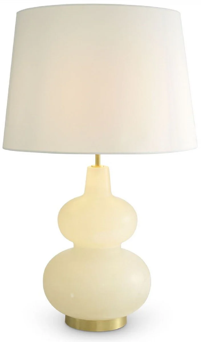 Casa Padrino lámpara de mesa de lujo alabastro / latón antiguo / blanco Ø 14 x A. 73 cm - Lámpara de escritorio moderna de alabastro con pantalla - Colección de Lujo