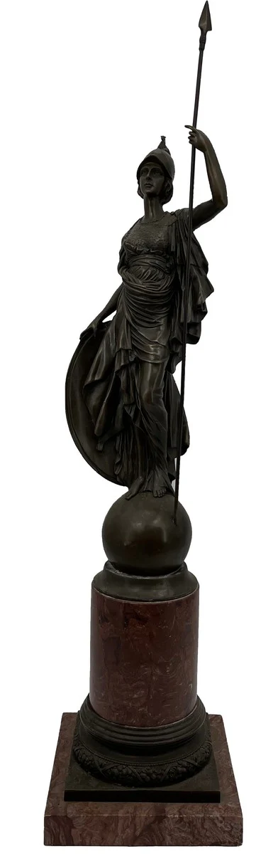 Casa Padrino escultura decorativa Art Nouveau de lujo diosa con lanza bronce / rojo 22 x 26 x A. 108 cm - Gran escultura de bronce con base de mármol - Figura de bronce XXL - Escultura bronce XXL