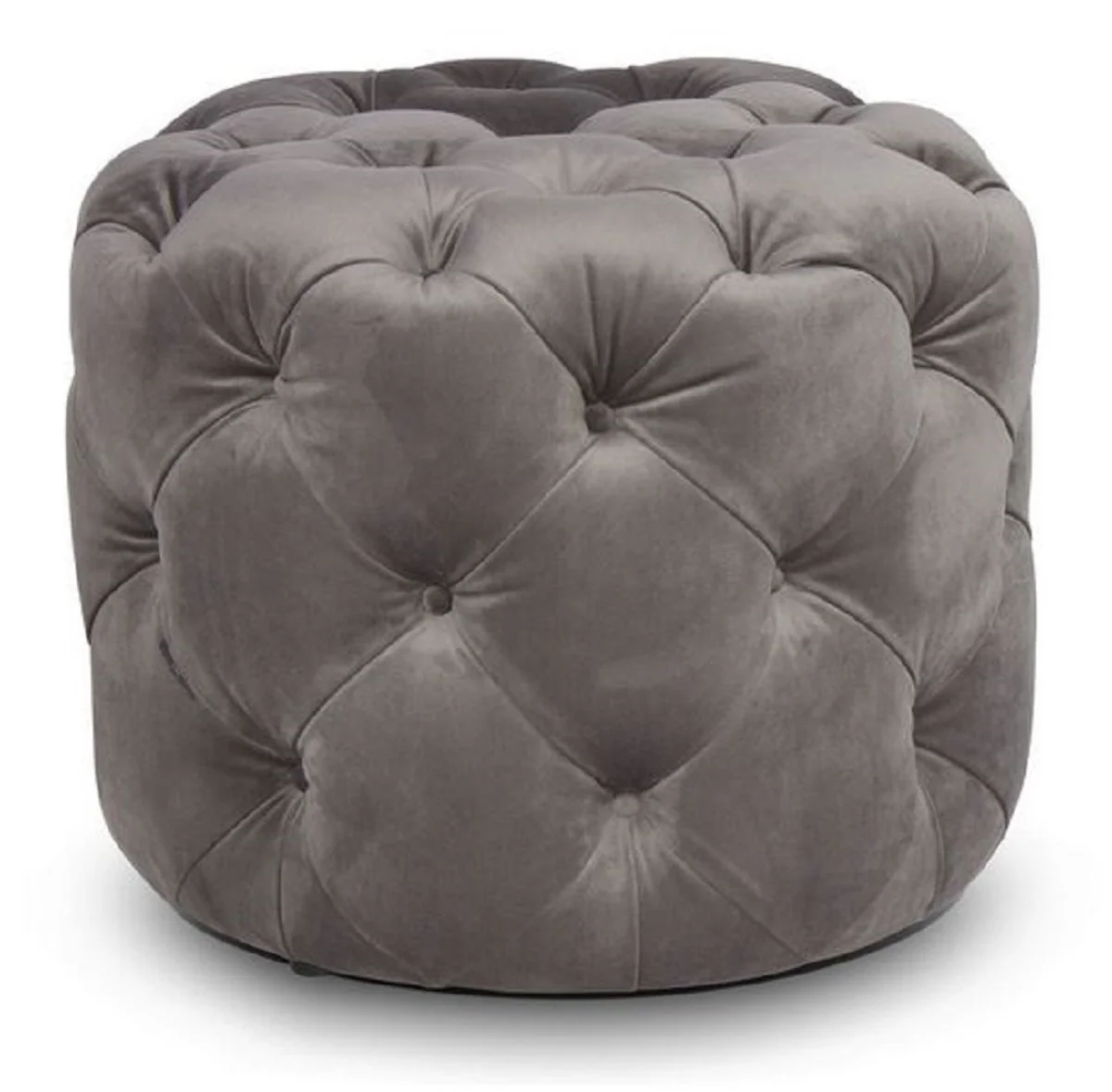 Casa Padrino Taburete Chesterfield de Lujo de Terciopelo Gris ? 53 x H. 41 cm - Taburete Redondo - Muebles Chesterfield