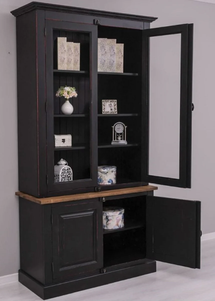 Casa Padrino armario de estilo campestre negro / rojo / marr¨®n 120 x 50 x A. 228 cm - Vitrina de madera maciza - Mueble de estilo campestre de madera maciza
