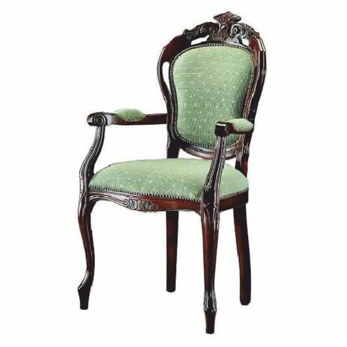 Casa Padrino Silla de Comedor Barroco de Lujo con Reposabrazos Verde / Marr¨®n Oscuro A. 107 cm