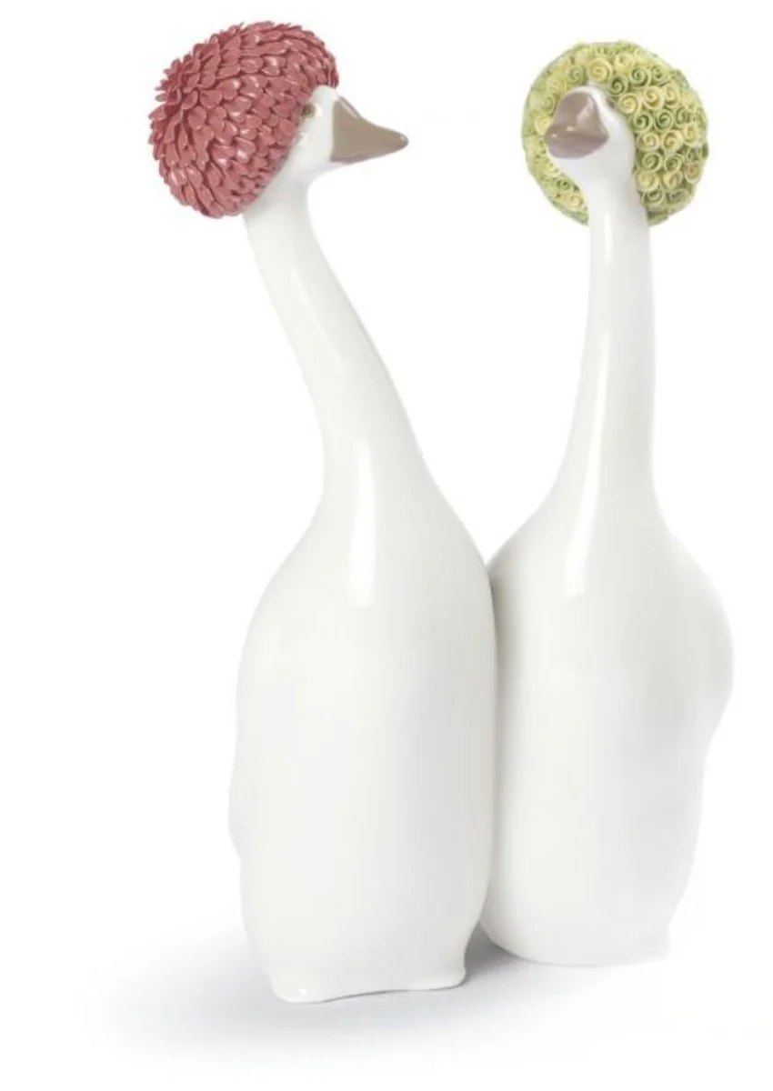 Casa Padrino Porcelain Geese Sculpture Red / Yellow 11 x H. 21 cm - Luxury Decoration