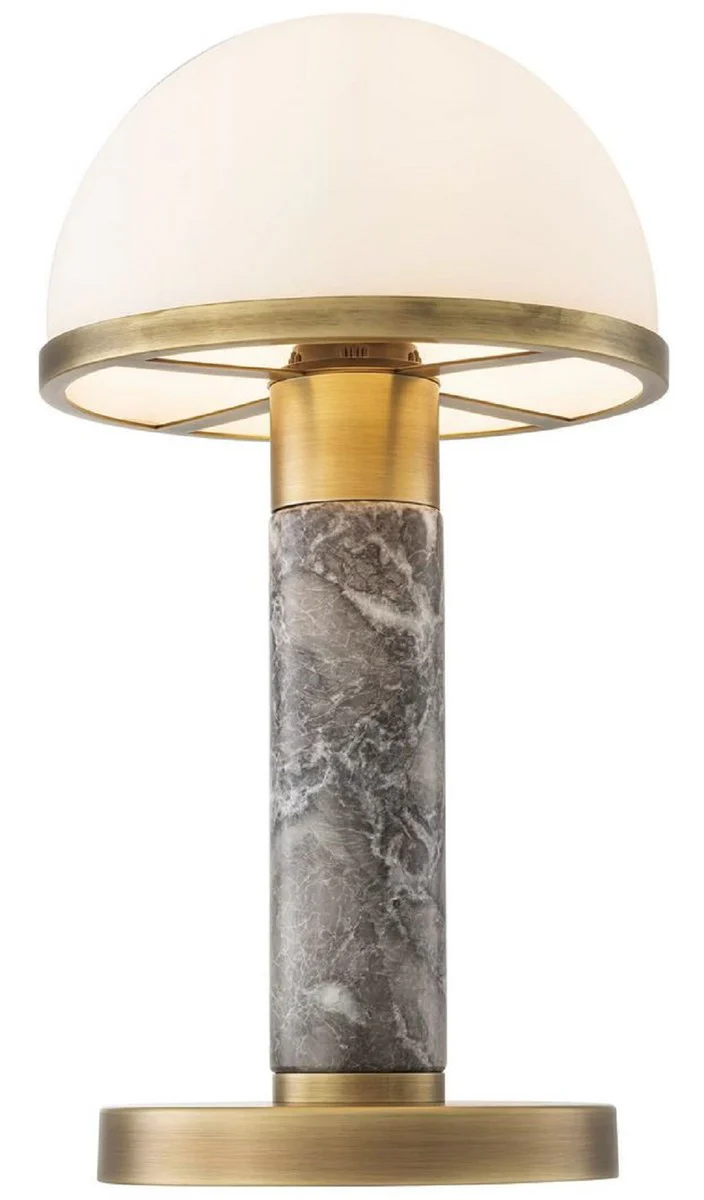 Casa Padrino lámpara de mesa de lujo gris / latón antiguo / blanco Ø 21 x A. 41 cm - Lámpara de escritorio con mármol de alta calidad y pantalla de vidrio - Iluminación de lujo - Muebles de lujo