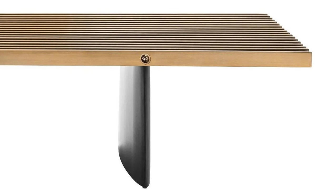 Casa Padrino mesa de centro de lujo lat¨®n / negro 220 x 78 x H. 38 cm - Mesa de Sal¨®n con Tablero de Acero Inoxidable - Muebles de Lujo