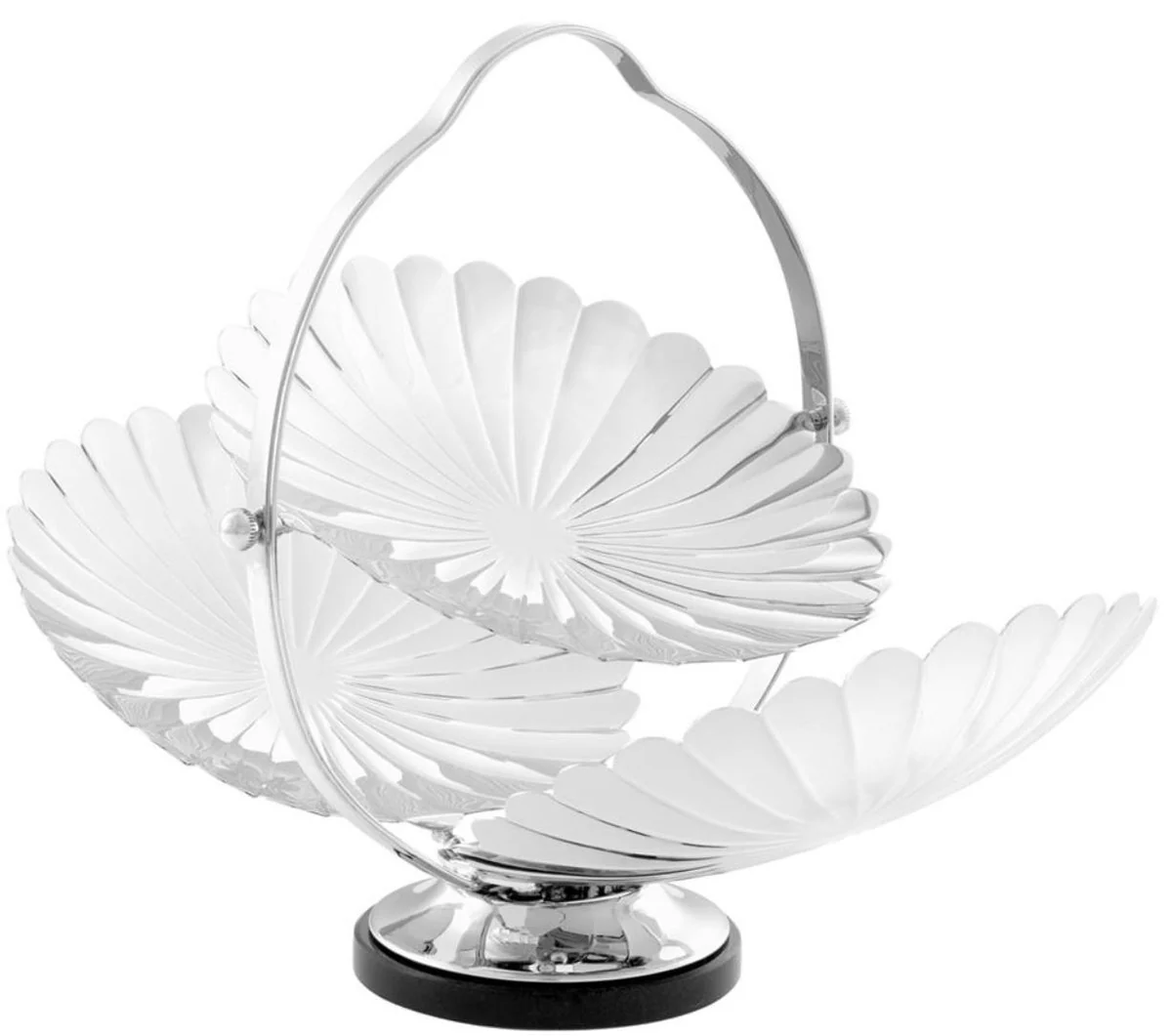 Casa Padrino dise?ador etagere con asa plata / negro 42 x 22,5 x H. 26,5 cm - Bandeja de Servir de Lat¨®n de Lujo Plegable con Base de Granito