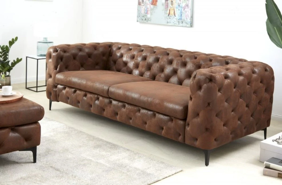 Casa Padrino sof¨¢ de sal¨®n Chesterfield marr¨®n antiguo 240 x 97 x A. 73 cm - Muebles de Sal¨®n Chesterfield