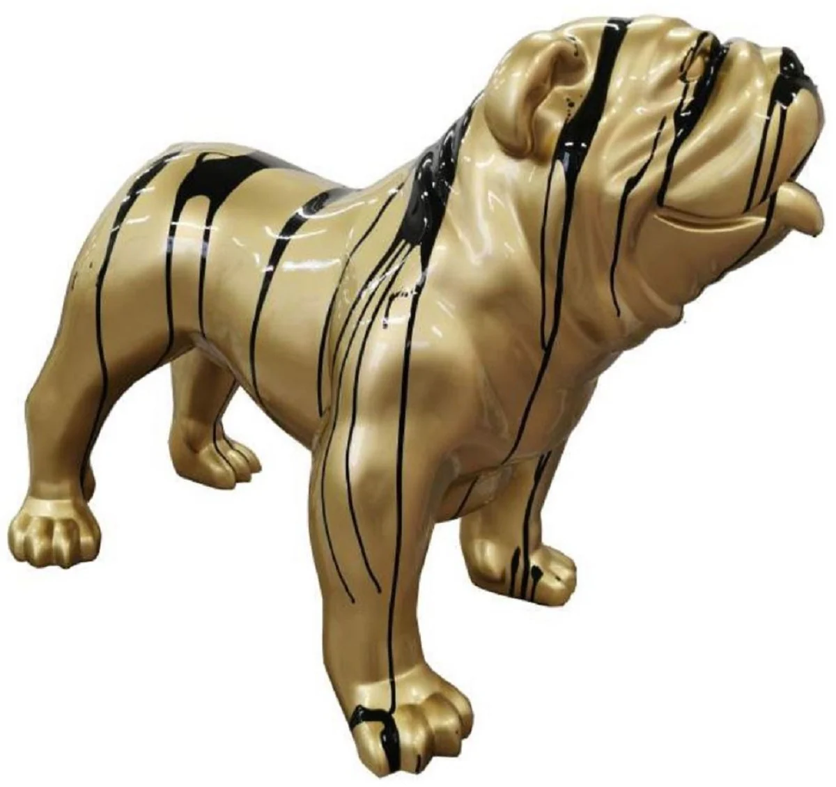 Casa Padrino figura decorativa de dise?o perro buldog oro / negro 90 x A. 74 cm - Escultura decorativa resistente a la intemperie - Decoraci¨®n de Sala de Estar