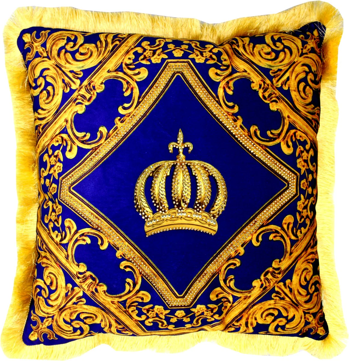 Almohada Harald Gl??ckler Pomp??s de Casa Padrino - corona de lujo azul real / dorada con pedrer¨ªa - almohada decorativa barroca deco de lujo