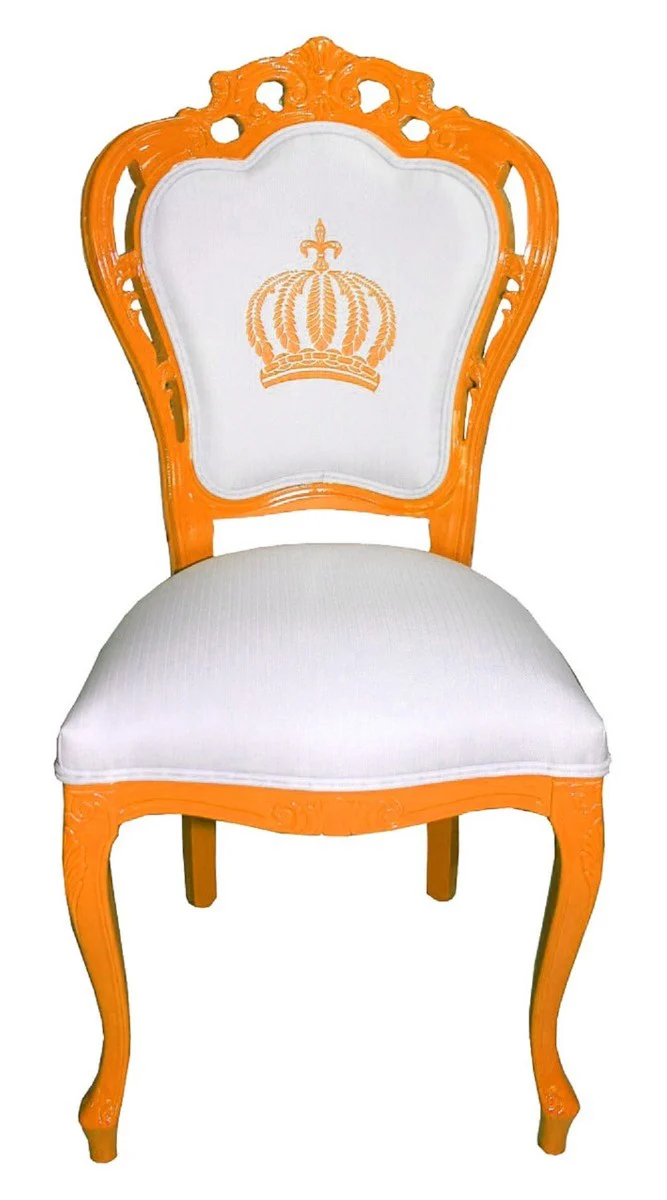 Pomp??s by Casa Padrino Sillas de Comedor Barroco de Lujo Blanco / Naranja - Sillas de Estilo Barroco de Pomp??s Dise?adas por Harald Gl??ckler - 6 Sillas de Comedor - Muebles de Comedor Barrocos