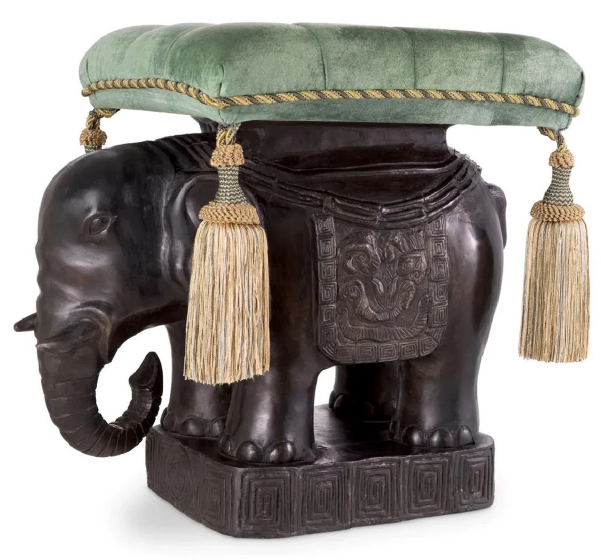 Casa Padrino taburete de lujo elefante bronce / turquesa / oro 58 x 40 x A. 55 cm - Taburete acolchado de aluminio con tela de terciopelo - Muebles de lujo - Calidad de lujo