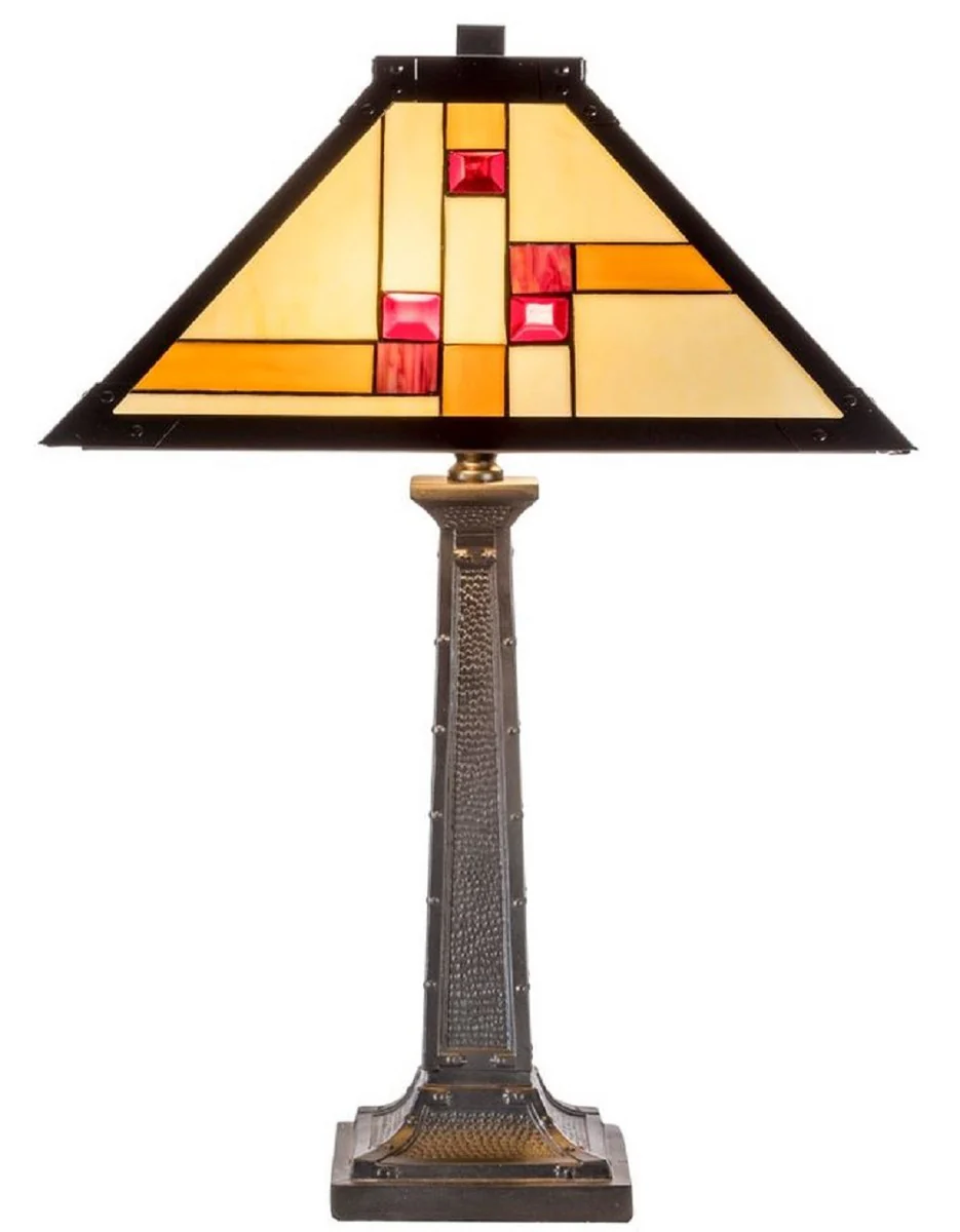 Casa Padrino Lámpara de Mesa Tiffany de Lujo de Negro / Multicolor 40 x 40 x H. 60 cm - Hecho a Mano a Partir de 64 Piezas