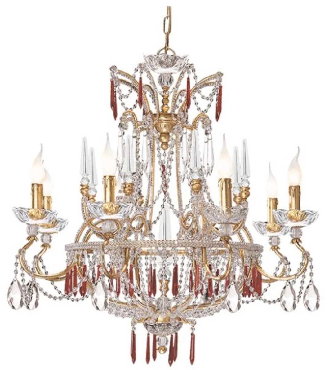 Casa Padrino araña de luces barroco de lujo oro / rojo Ø 75 x A. 80 cm - Magnífica lámpara de araña de cristal - Calidad de Lujo