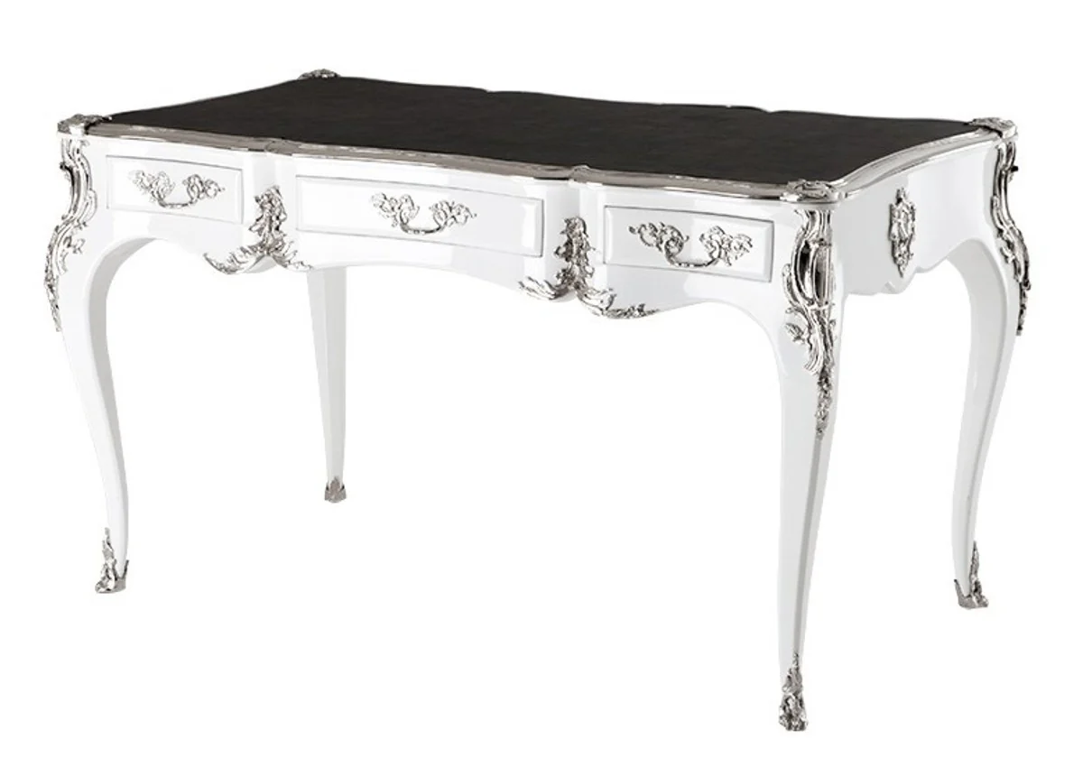 Casa Padrino luxury Baroque Desk White High Gloss Silver secretary