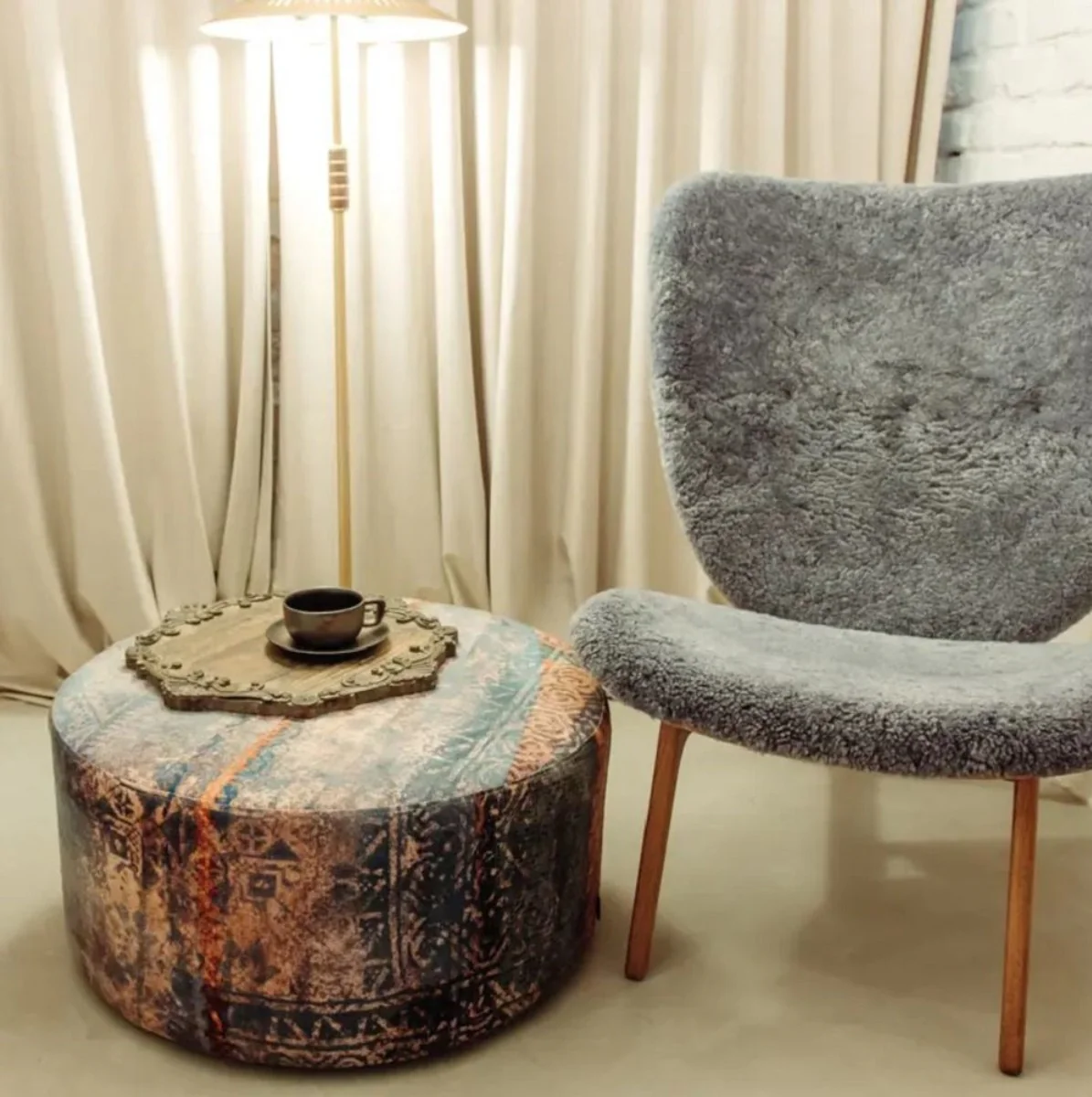 Casa Padrino Reposapi¨¦s de Lujo Multicolor ? 75 x A. 30 cm - Taburete Redondo de Terciopelo - Muebles de Sal¨®n - Muebles de Hotel - Muebles de Lujo - Int¨¦rieur de Lujo