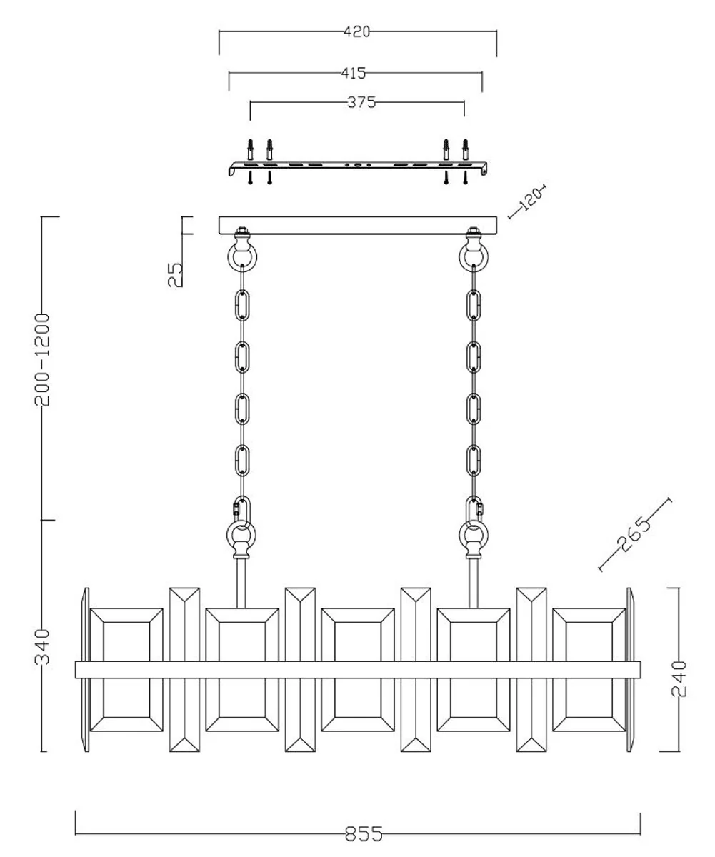 Casa Padrino lámpara colgante plata 85,5 x A. 24 cm - Lámpara colgante rectangular moderna con estructura de metal y placas de vidrio - Luces de Diseño