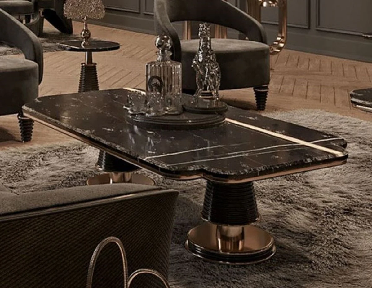 Casa Padrino mesa de centro de lujo negro / oro 150 x 80 x A. 42,5 cm - Mesa de sal¨®n con tablero de m¨¢rmol artificial - Muebles de sal¨®n de lujo - Muebles de hotel - Interior de lujo