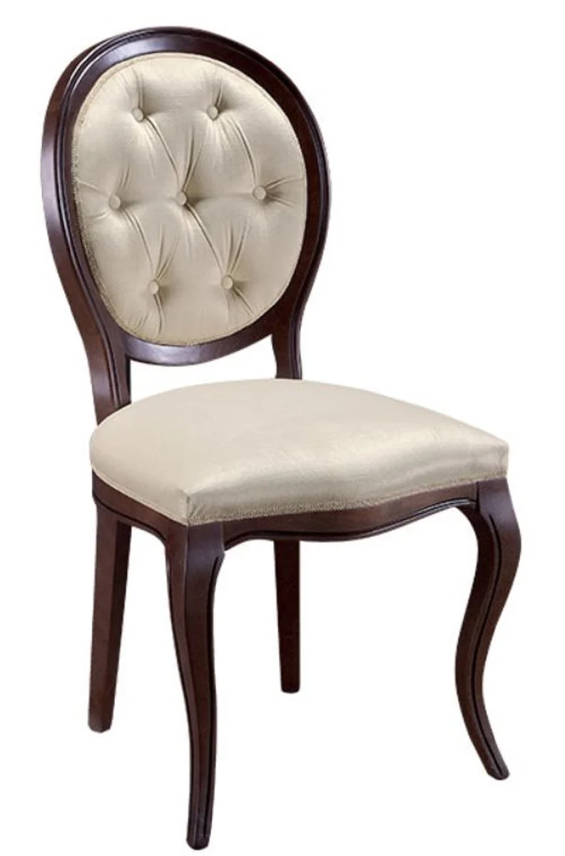 Casa Padrino Silla de Comedor Art Nouveau Chesterfield de Lujo Marr¨®n Oscuro / Crema 51 x 44 x H. 99 cm - Muebles de Comedor Barroco y Art Nouveau