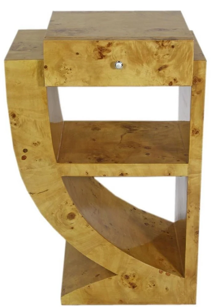 Casa Padrino Conjunto de Mesa Auxiliar Art Déco Marrón Claro 50 x 40 x H. 75 cm - Mesas Auxiliares de Madera Burl con Cajón - Mesitas de Noche - Calidad de Lujo
