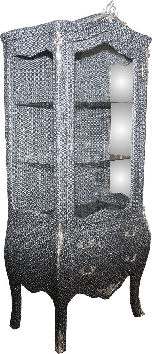 Casa Padrino Baroque display case in black / silver glitter look - display cabinet - living room cabinet