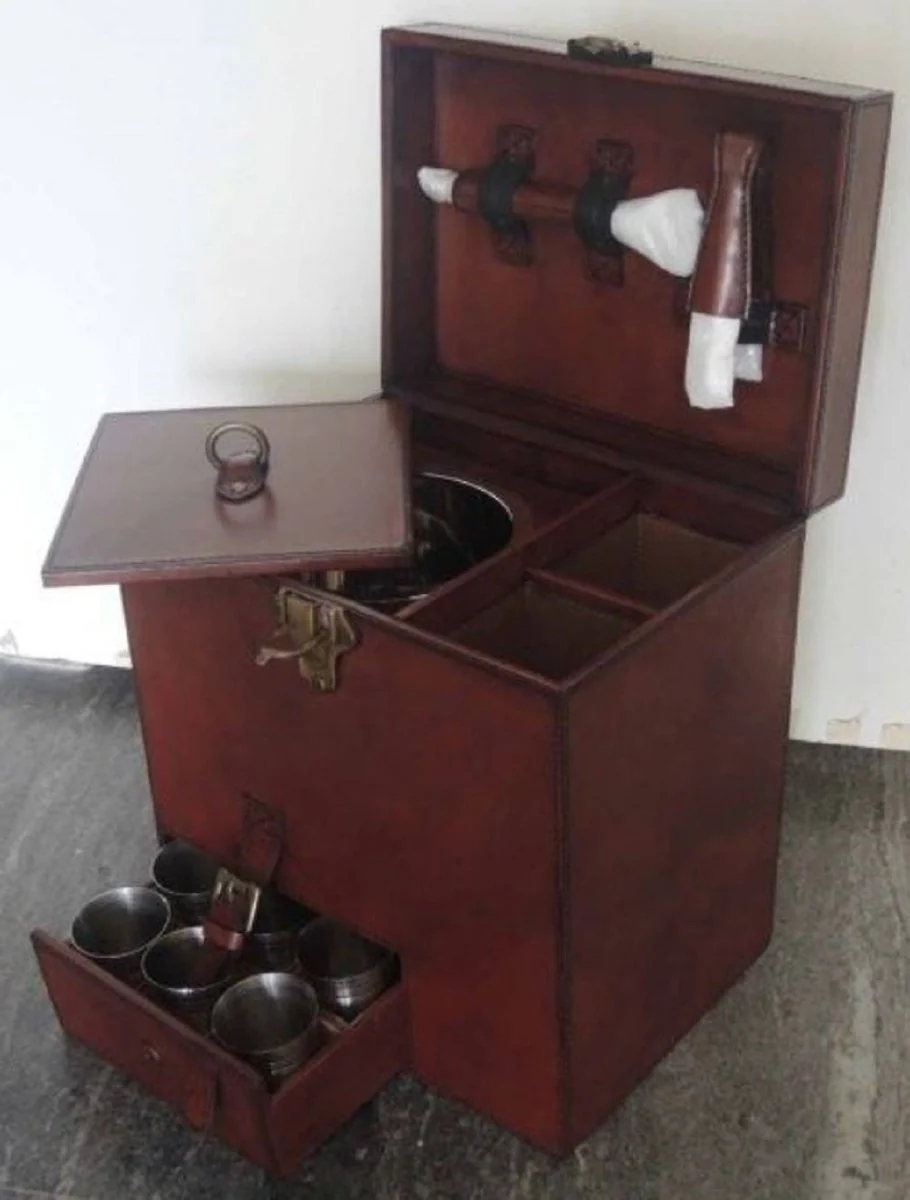 Casa Padrino minibar de lujo marr¨®n oscuro 32 x 23 x A. 36 cm - Mini bar de cuero aut¨¦ntico con accesorios - Accesorios de Lujo