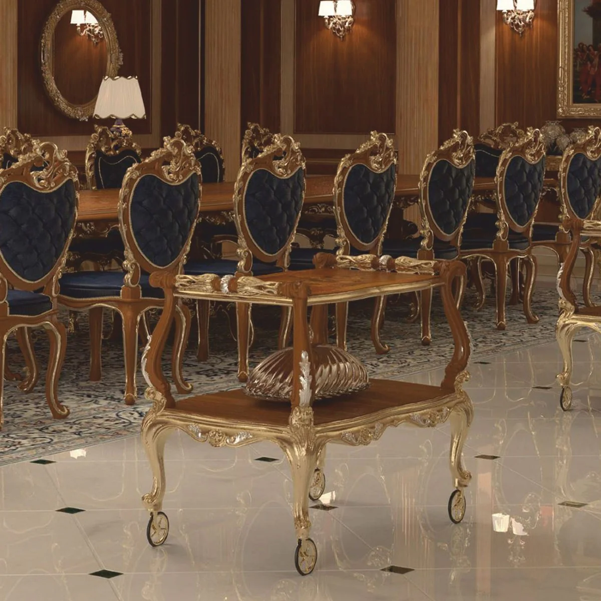 Casa Padrino carrito de servicio de hotel barroco de lujo marr¨®n / oro / plata - Hecho en Italia