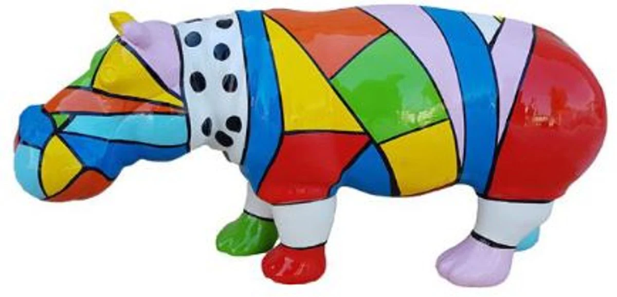 Casa Padrino figura decorativa de diseño hipopótamo colorido 100 x A. 45 cm - Escultura decorativa - Figura de jardín - Decoración de jardín resistente a la intemperie