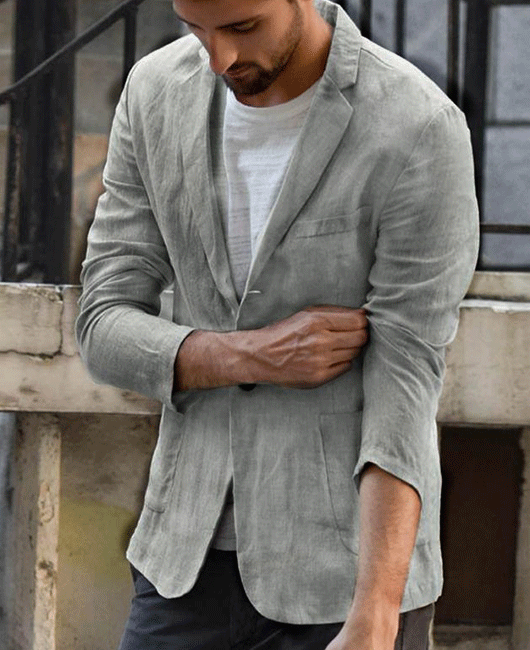 Basics Plain Notch Lapel Pocket Two Button Loose Blazer