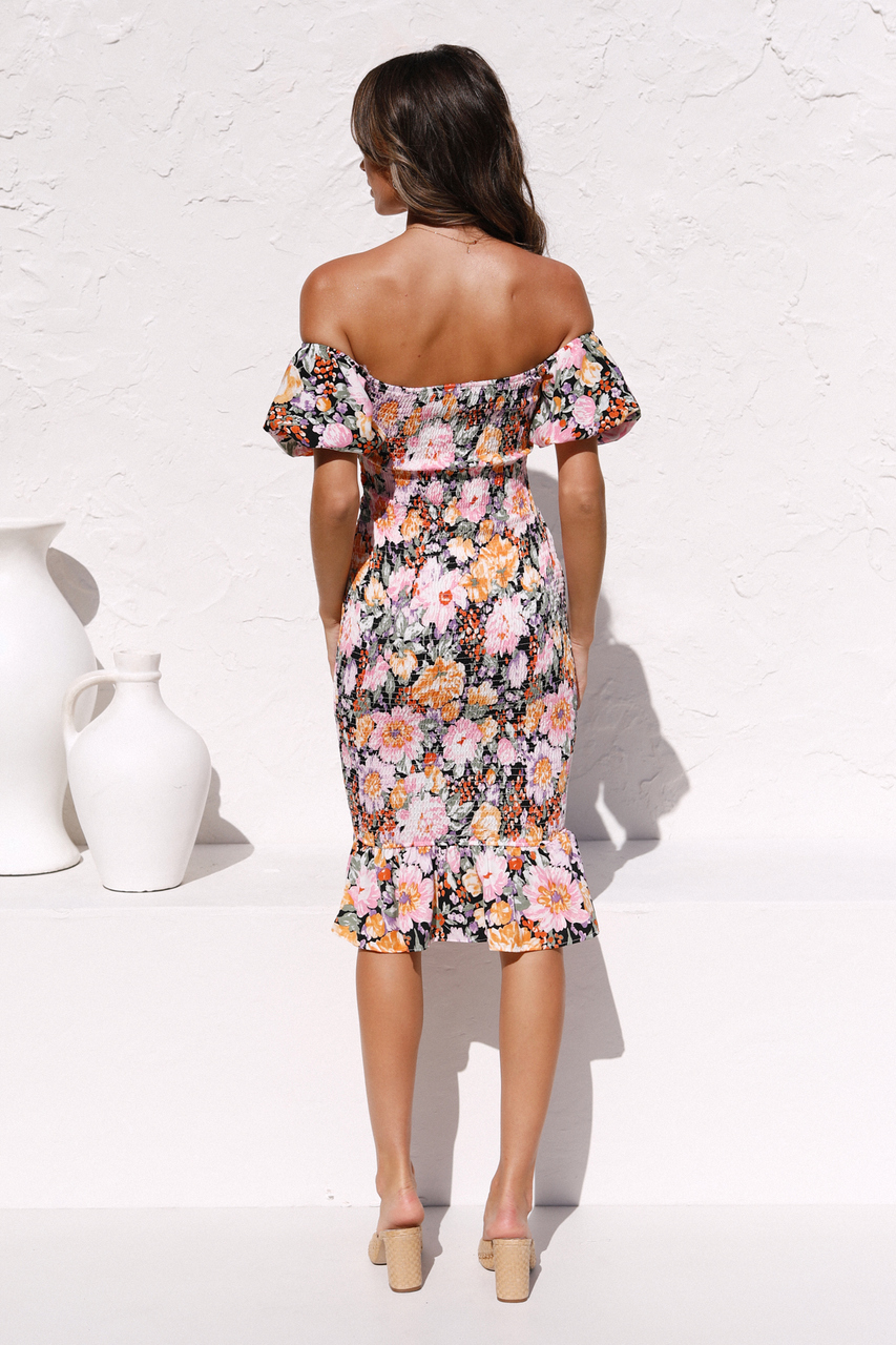 Women's One-shoulder Slim Ruffled Print Dress
