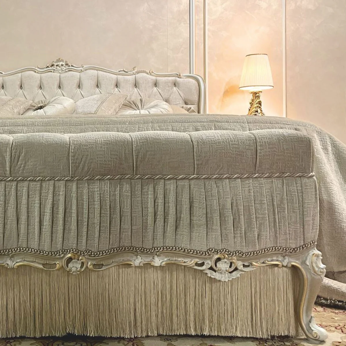 Casa Padrino banco barroco de lujo blanco / oro 132 cm - Muebles barrocos - Hecho en Italia