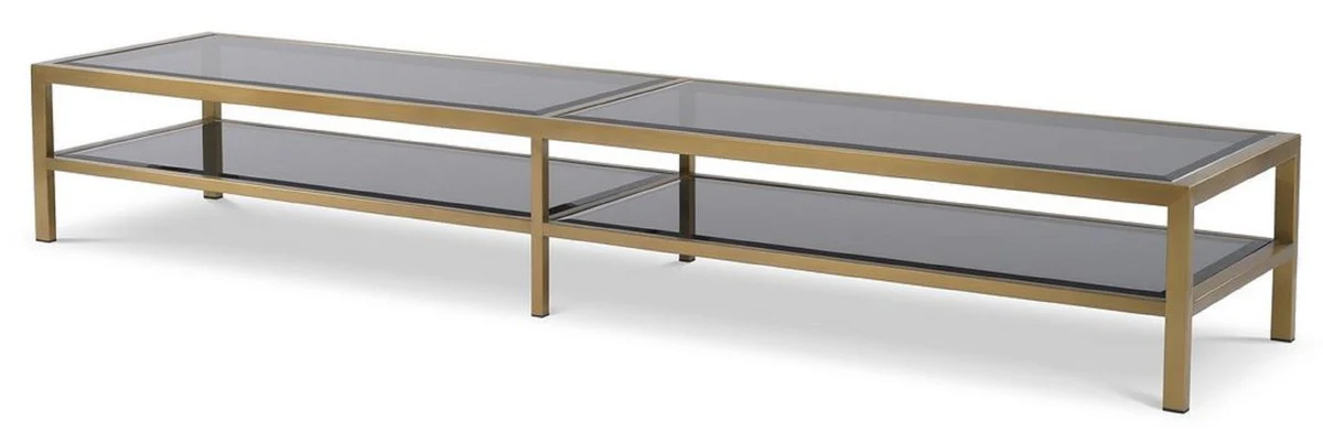 Casa Padrino armario de TV de lujo lat¨®n / gris 200 x 45 x A. 30 cm - Aparador de acero inoxidable con tapas de vidrio tintado - Muebles de sal¨®n de lujo