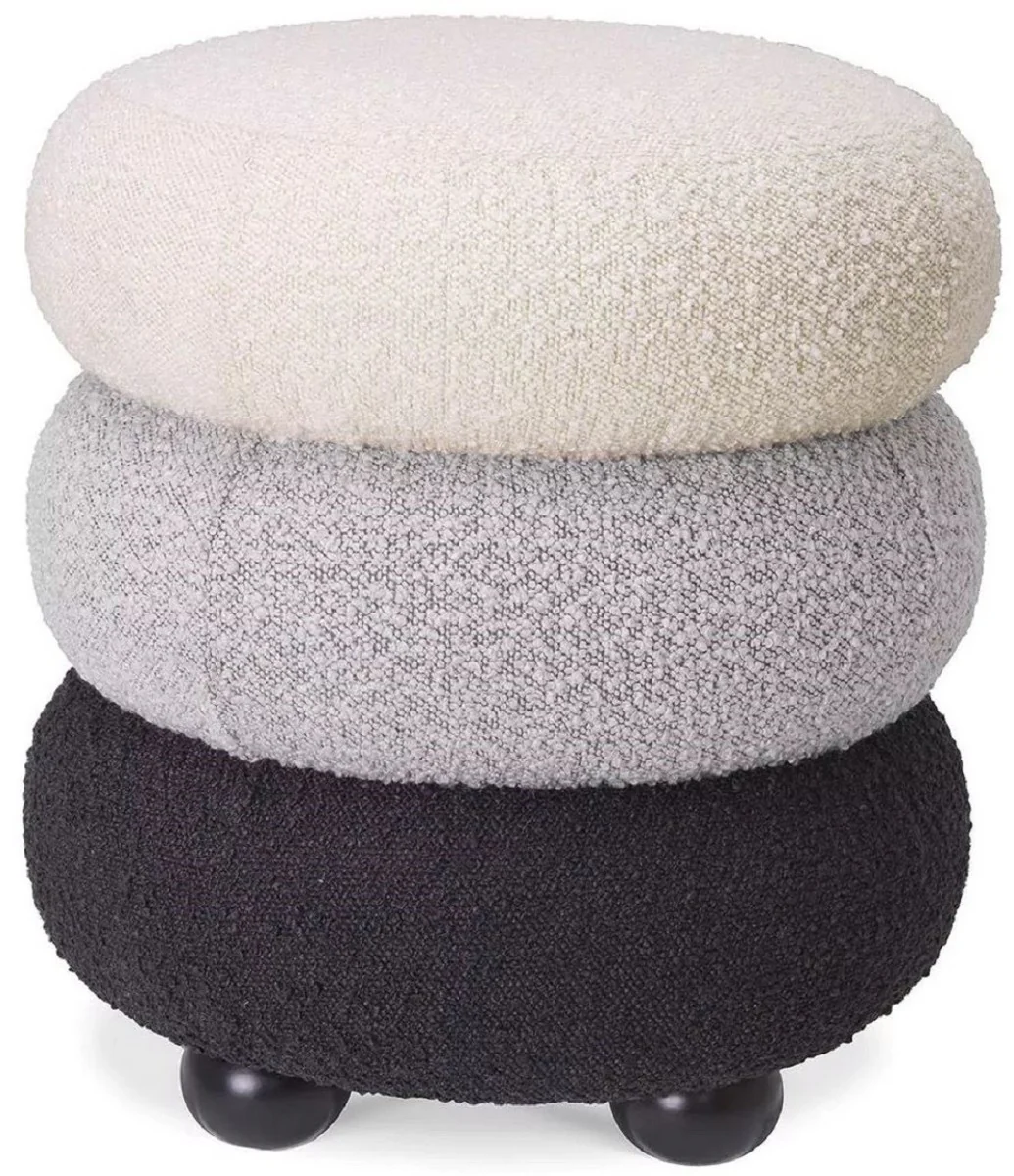 Casa Padrino taburete de lujo crema / gris / negro ? 43 x A. 49,5 cm - Taburete de sal¨®n redondo - Taburete redondo - Muebles de sal¨®n - Muebles de lujo - Interiores de lujo - Muebles de lujo