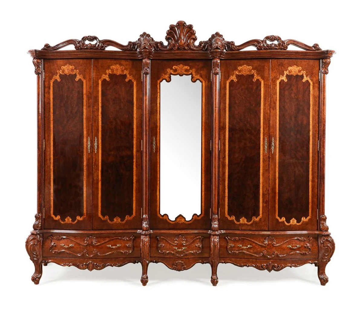 Casa Padrino armario de dormitorio barroco de lujo con 5 puertas marr¨®n 305 cm - Muebles barrocos