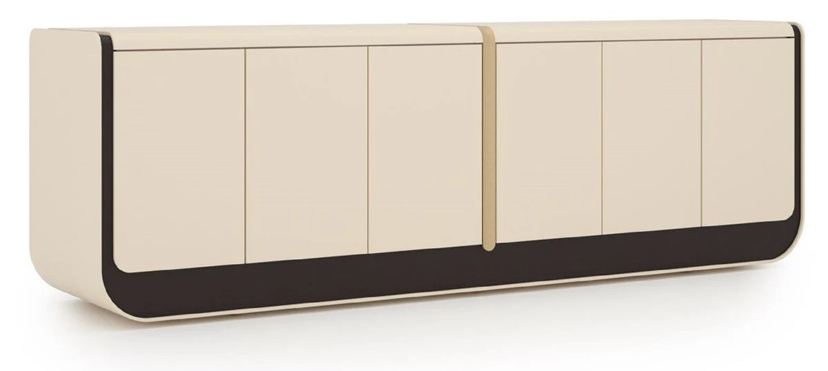 Casa Padrino aparador de lujo crema / negro / beige 260 x 60 x A. 75 cm - Armario de madera maciza con 6 puertas - Muebles de comedor - Muebles de lujo - Interiores de lujo